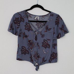 Cropped Blue Flowered Blouse